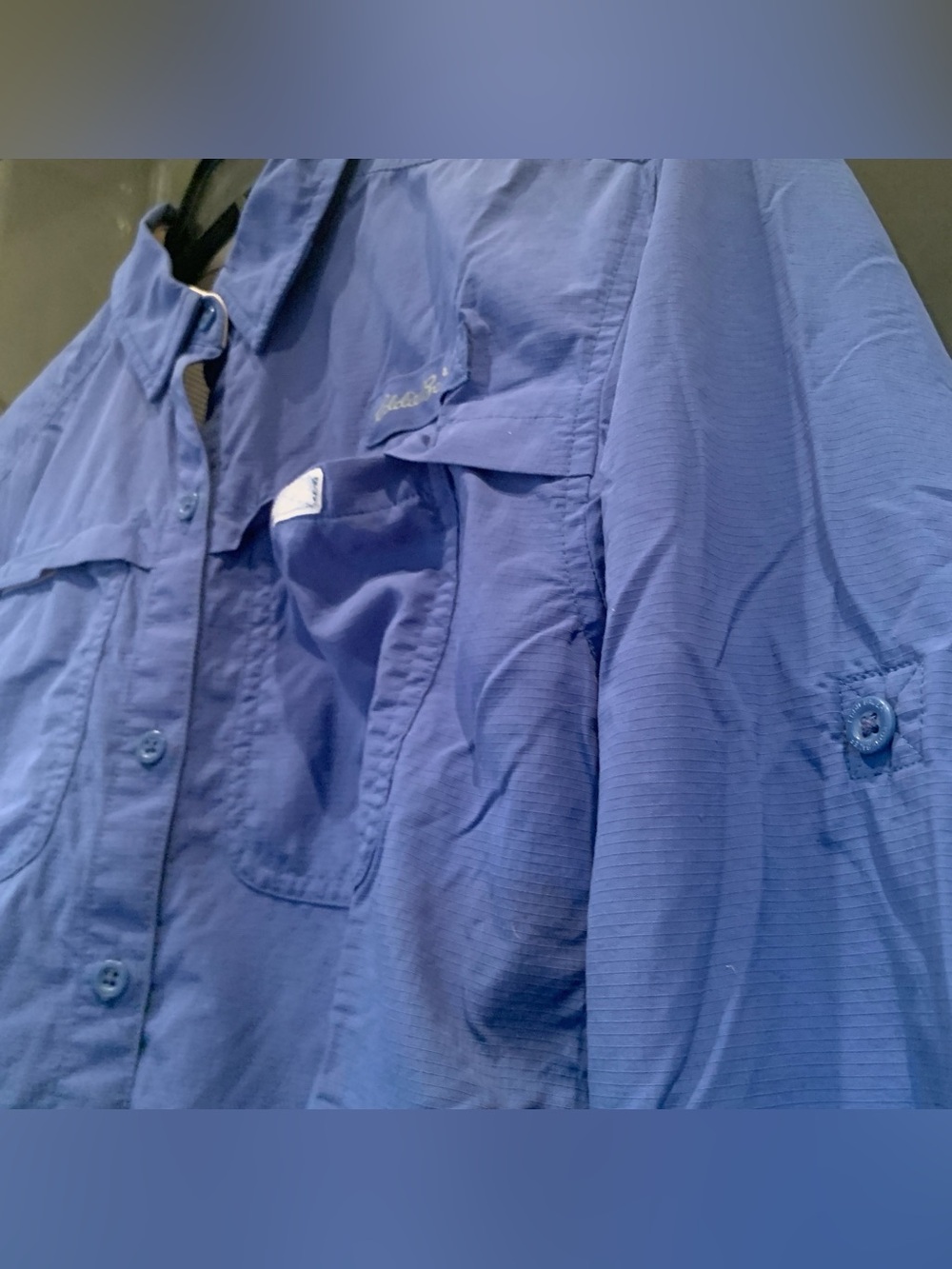 Eddie Bauer women's Long-Sleeve Periwinkle Button-Down Performance Shirt - Picture 6 of 7